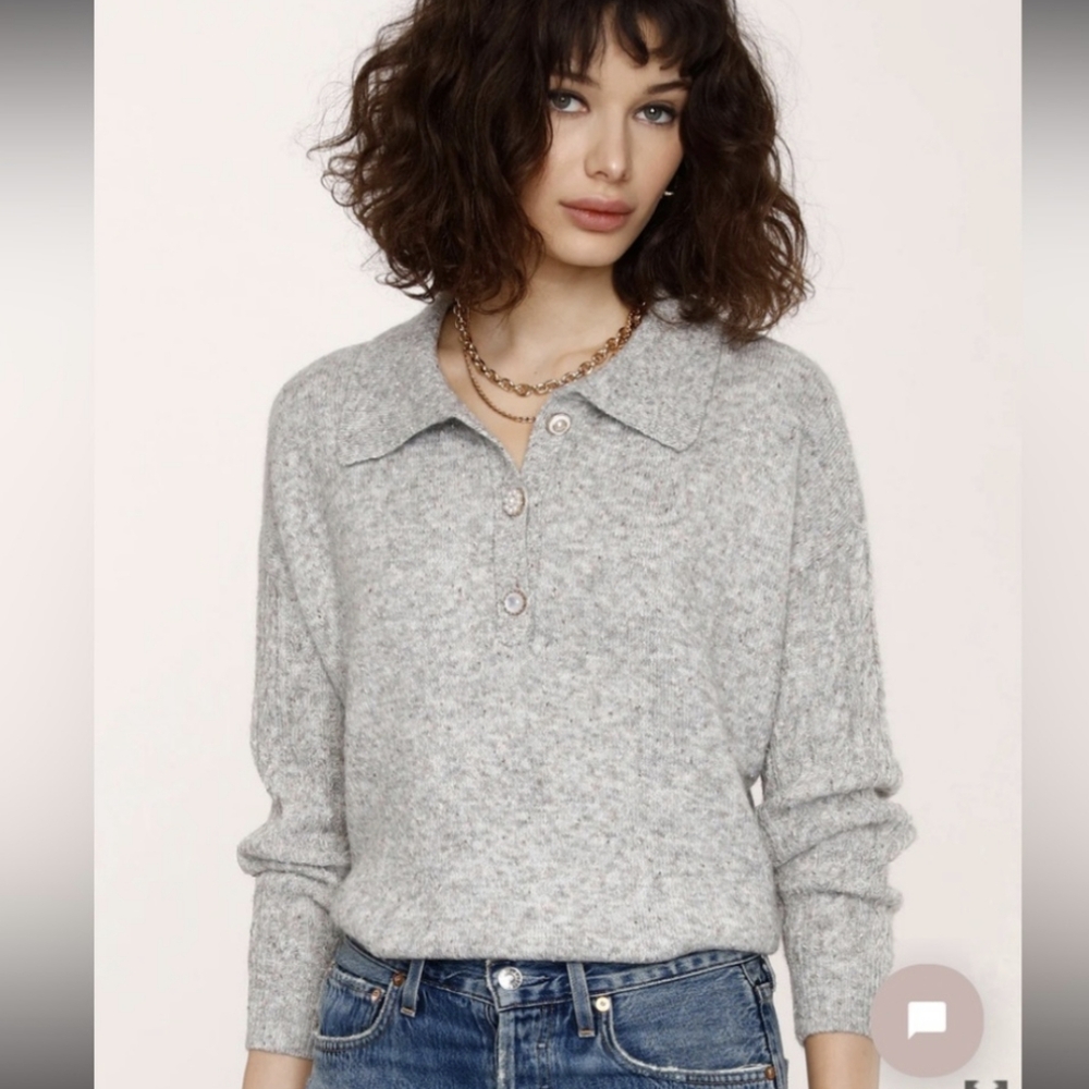 Heartloom Tokyo Jeweled Brooch Button Sweater XS